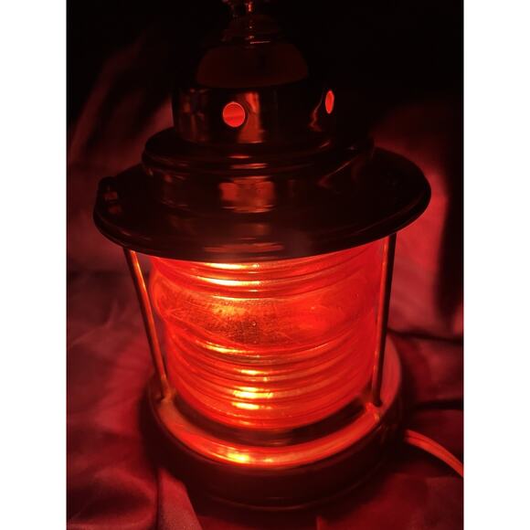 VTG Underwriters Laboratories 1970's Nautical Brass An Glass Lamp Boat Red 3way - Picture 4 of 16